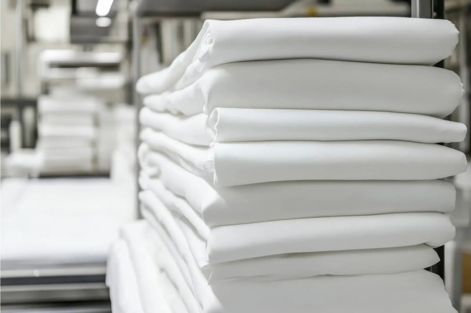 Stacked institutional bed linens