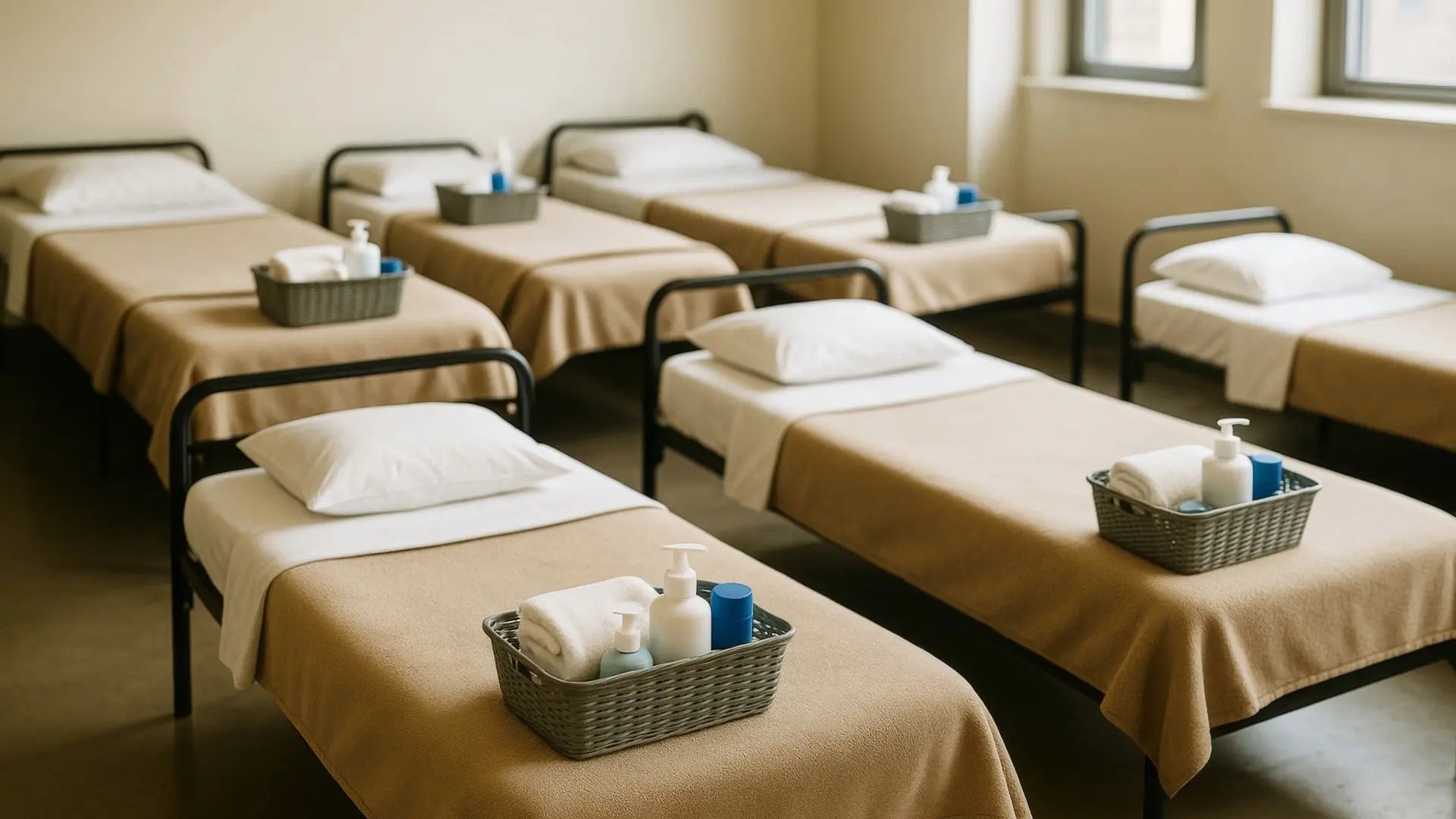 Bulk towels prepared for emergency shelter use